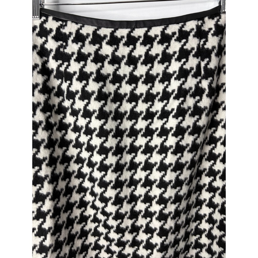 Talbots Houndstooth Wool Blend Pencil Skirt 16W Old Money Faux Leather Trim - Picture 2 of 8